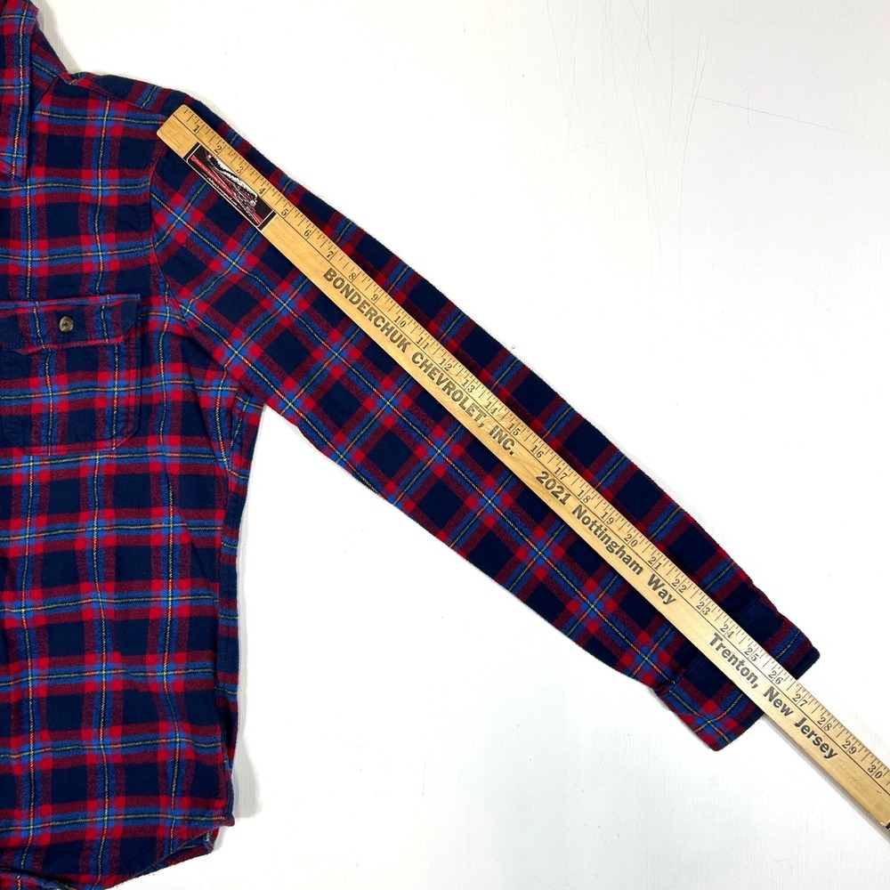 Abercrombie & Fitch Mens S Muscle Fit Flannel Plaid Shirt Navy Red 100% Cotton - Picture 7 of 8
